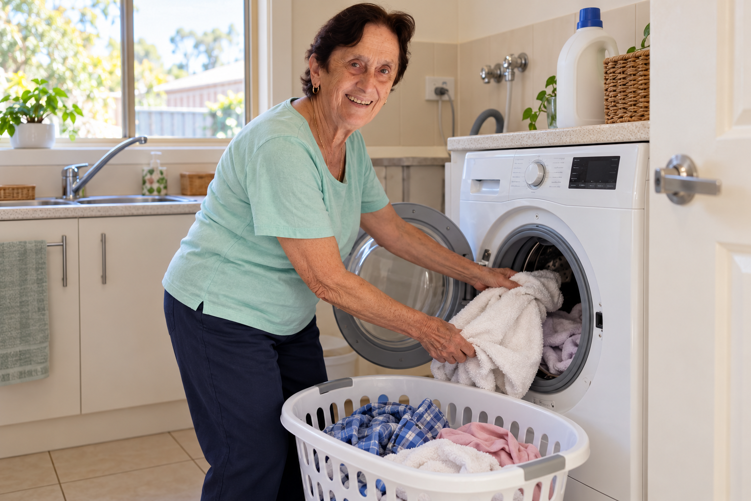Grace does the washing.